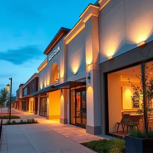 Completed modern LED lighting installation on a contemporary commercial building in Lawrenceburg KY highlighting architectural details and inviting illumination