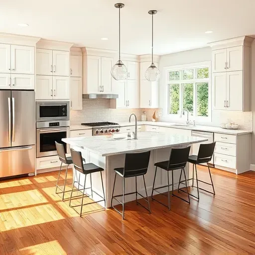 Modern kitchen remodel in Lexington-Fayette KY featuring sleek cabinetry, quartz countertops, and natural light.
