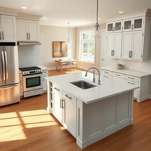 Renovated Sadieville KY kitchen with quartz countertops stainless steel appliances custom cabinetry and a spacious central island