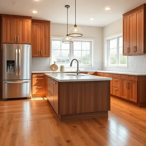Recently remodeled kitchen in Harrodsburg KY features sleek cabinetry, stainless steel appliances, and marble countertop.