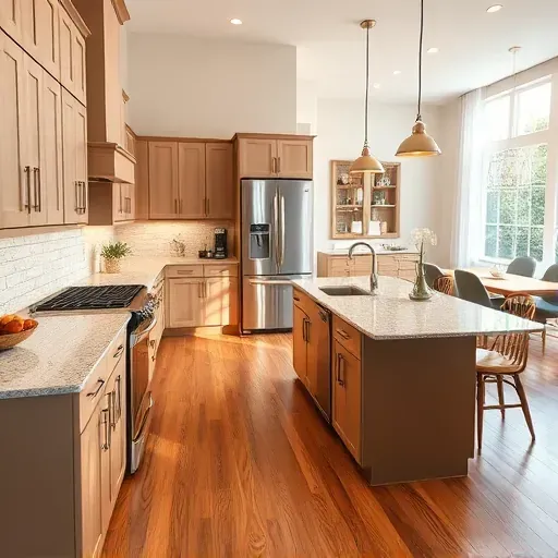 Renovated Salvisa KY kitchen with sleek cabinets granite countertops stainless steel appliances hardwood floors and natural light