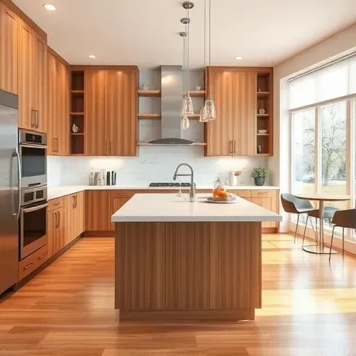 Renovated Lexington-Fayette KY kitchen with modern wood cabinetry stainless steel appliances quartz island natural light hardwood floor