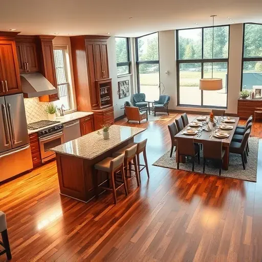 Modern kitchen remodel in Perryville KY with elegant wood cabinetry, stainless steel appliances, and spacious island.