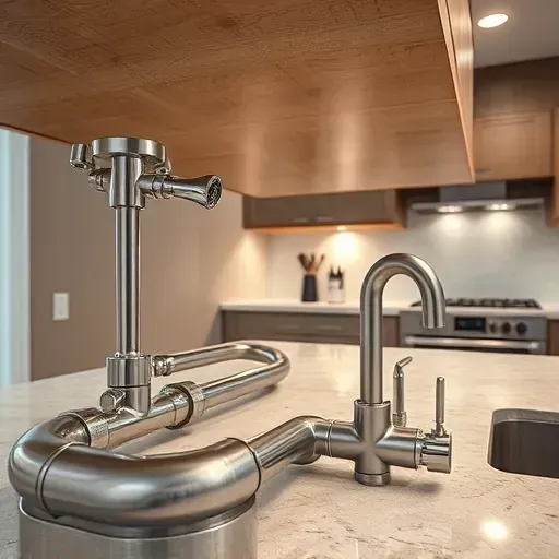 Modern renovated kitchen in Lawrenceburg KY featuring polished stainless steel pipes, sleek fixtures, seamless fittings, and elegant natural stone countertops