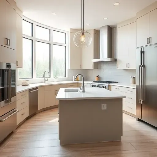 Renovated modern kitchen in Lebanon KY with sleek matte cabinets stainless steel appliances quartz countertops stylish backsplash island pendant lighting bright airy space high-quality tile flooring