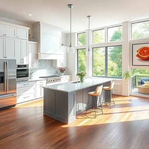 Modern kitchen remodel in Owenton KY featuring sleek cabinets, granite countertops, and natural light illuminating the space.