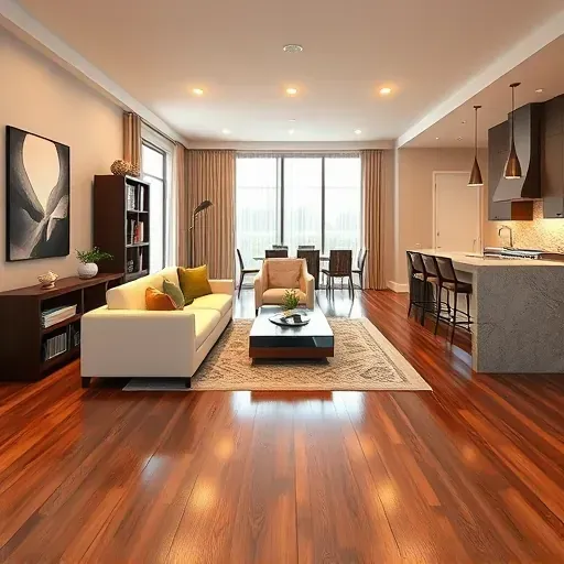 Modern living room remodel in Lebanon KY with elegant hardwood floors, large windows, and stylish decor.