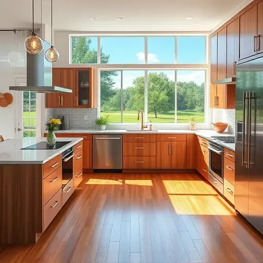 Renovated Burgin KY kitchen with quartz counters stainless steel appliances custom wood cabinets central island bright natural light lush outdoor scenery