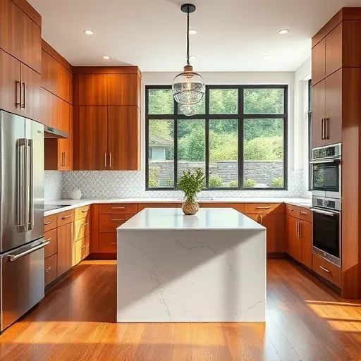 Renovated kitchen in Georgetown KY with warm cabinetry, quartz counters, stainless appliances, and natural light.