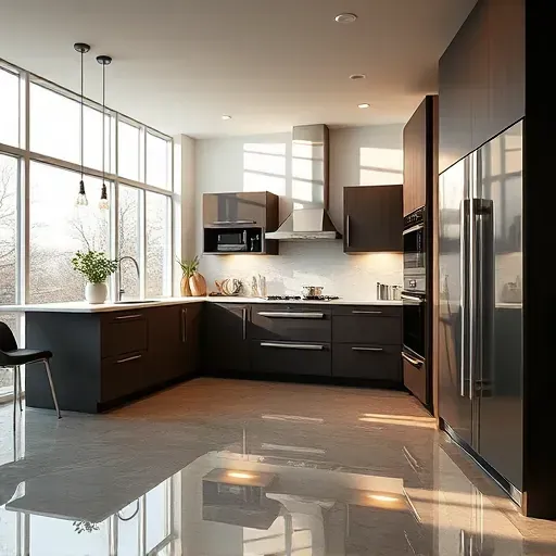 Completed modern kitchen electrical installation in Lawrenceburg KY with sleek lighting, organized panels, and contemporary decor