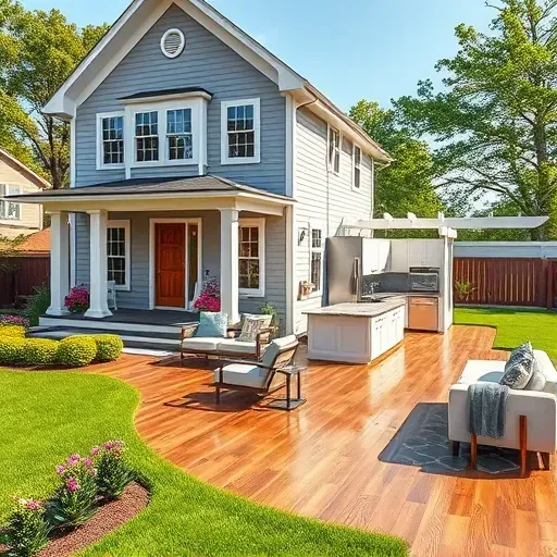 Renovated modern home in Lawrenceburg KY with welcoming porch, lush landscaping, open living space and stylish kitchen