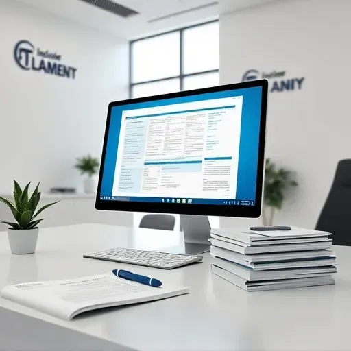 Modern insurance claims office in Lawrenceburg Kentucky with organized workspace, computer, documents, and natural lighting highlighting professionalism