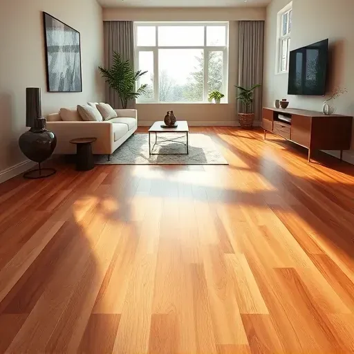 Newly installed hardwood flooring in a modern bright living room with natural light, elegant decor, and contemporary style.