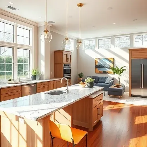 Modern kitchen remodel in Lockport KY with granite countertops, custom cabinetry, and bright natural lighting.