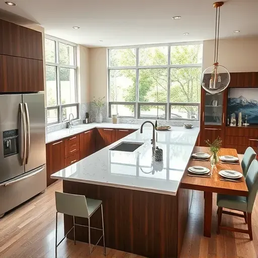 Modern kitchen in Nonesuch KY with marble countertops, dark wood cabinetry, and stainless steel appliances, inviting design.