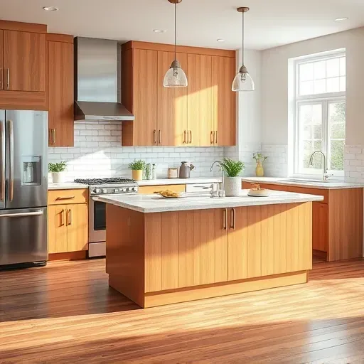 Recently remodeled modern kitchen in Salvisa KY with stainless steel appliances marble island wood cabinetry and subway tile backsplash