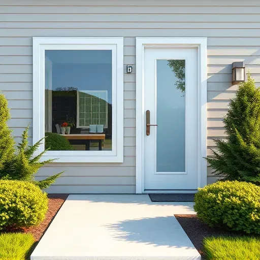 Newly installed modern energy-efficient window and secure door with polished handle in a well-maintained Lawrenceburg KY home exterior