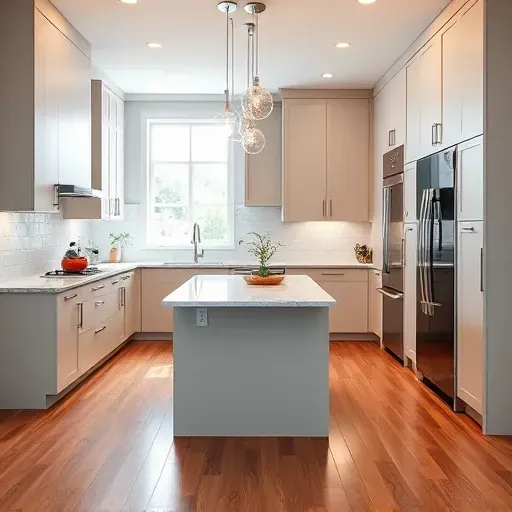 Recently remodeled Alton KY kitchen with sleek matte cabinets quartz countertops stainless steel appliances and hardwood flooring