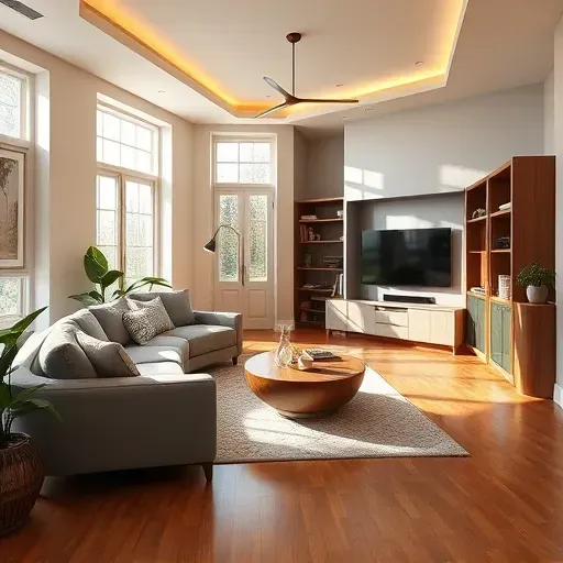 Sophisticated living room remodel in Glensboro KY with rich textures, natural light, and modern elegant design elements.