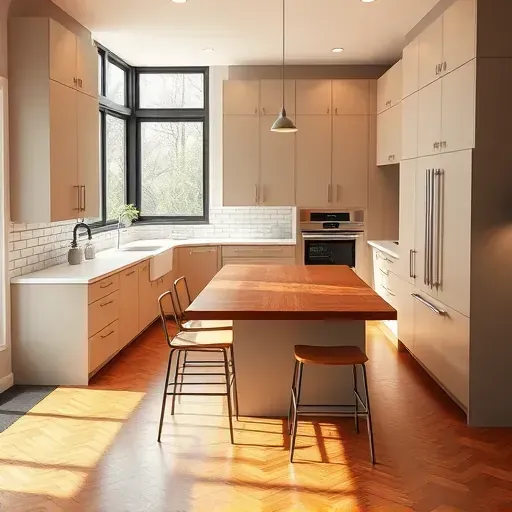 Renovated Lexington-Fayette KY kitchen with matte modern cabinets, quartz countertops, farmhouse sink, stainless steel appliances, and hardwood floors