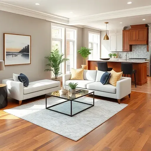 Stylish Monterey KY living room with modern decor, natural light, hardwood flooring, and elegant furnishings.