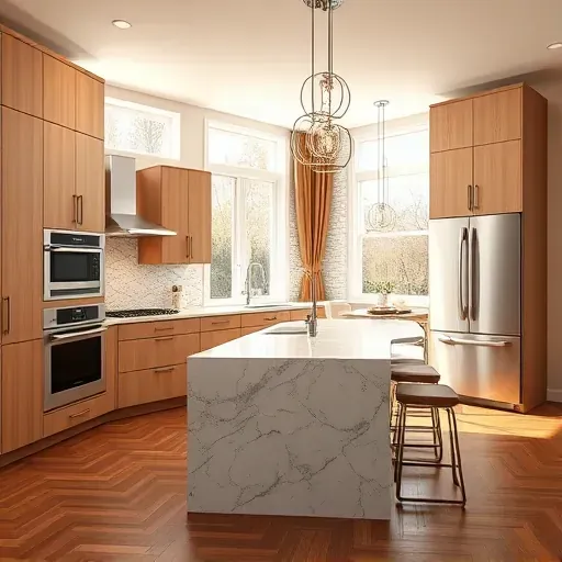 Beautiful renovated Glensboro KY kitchen with modern matte cabinets granite countertops stainless steel appliances and hardwood floors