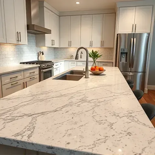Freshly installed granite countertop in a modern Lawrenceburg KY kitchen featuring intricate veining, polished finish, stainless appliances, and elegant lighting