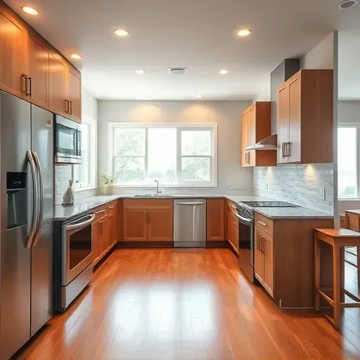 Modern Shelbyville kitchen with granite countertops stainless steel appliances and warm wood cabinets