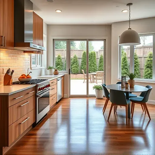 Remodeled Corinth KY kitchen with modern wood cabinets stainless steel appliances natural light hardwood floors and elegant subway tile backsplash