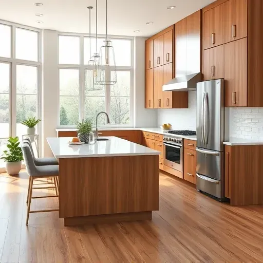 Recently remodeled modern kitchen in Monterey KY with quartz countertops stainless steel appliances custom wood cabinets large island pendant lighting subway tile backsplash wood-look flooring bright natural light organized space and contemporary decor