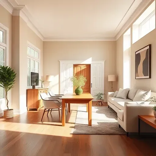 Freshly painted neutral-tone interior room in Lawrenceburg KY with natural light, modern furniture, and polished hardwood flooring