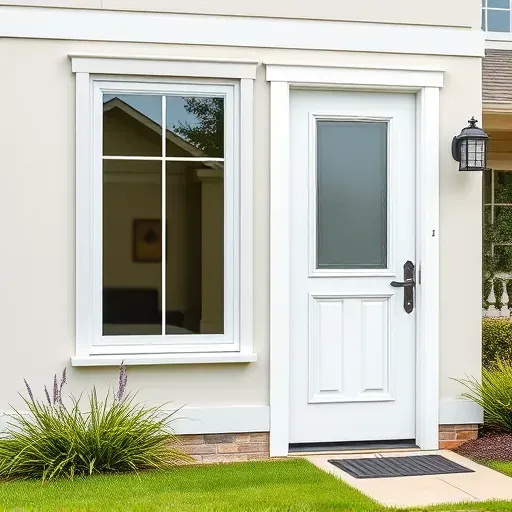 Newly replaced modern window and stylish door in a well-maintained suburban yard in Lawrenceburg KY showcasing professional home improvement.