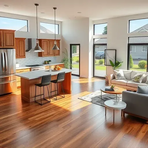 Modern remodeling project in Lebanon, KY featuring an open-concept kitchen and living space with warm wood finishes.