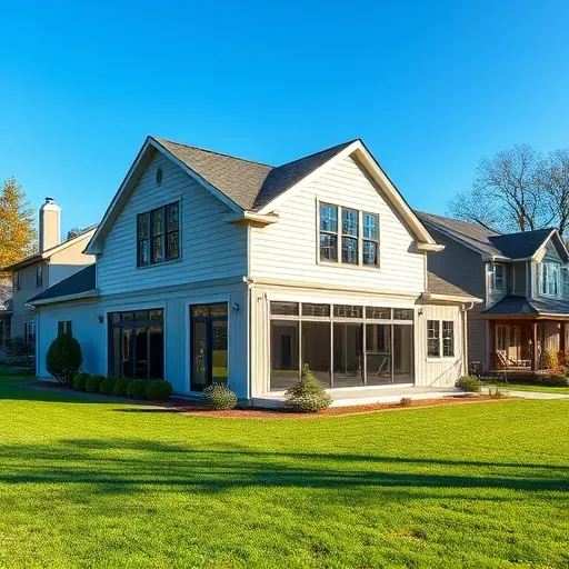 Newly completed modern home addition in Lawrenceburg Kentucky with large windows siding and a manicured lawn