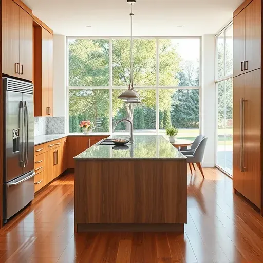 Remodeled kitchen in Lawrenceburg KY with modern wood cabinets, stainless appliances, granite countertops, and open layout.