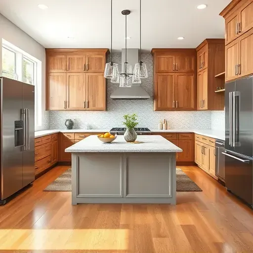 Recently renovated modern kitchen in Springfield KY with granite countertops stainless appliances custom wood cabinets hardwood floors and stylish lighting