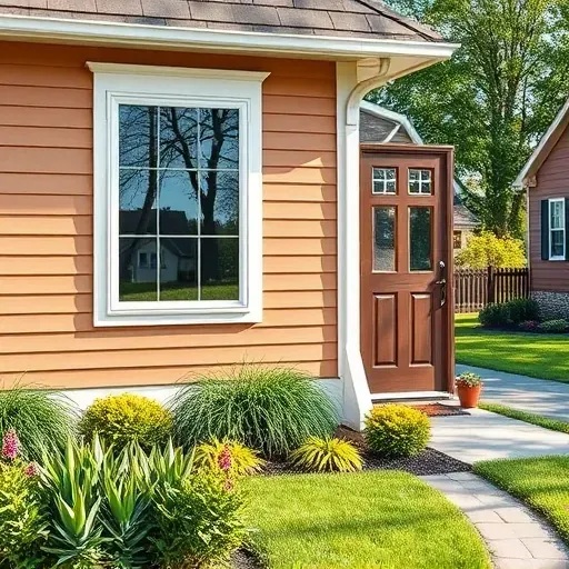 Freshly installed modern window and stylish door on a well-maintained home in Lawrenceburg KY with vibrant landscaping