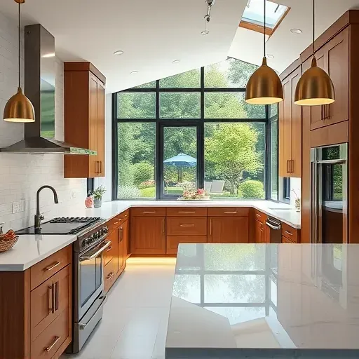 Beautiful renovated kitchen in Danville KY with quartz countertops stainless steel appliances wooden cabinetry and natural light