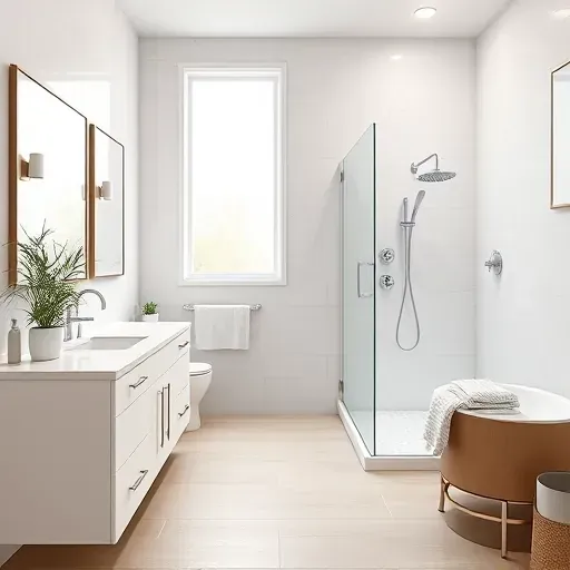 Remodeled Lawrenceburg KY bathroom featuring a walk-in shower, marble counters, sleek fixtures, and natural light.