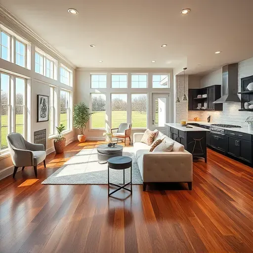 Stunning remodeled interior in Bagdad KY featuring hardwood floors, large windows, stylish decor, and an inviting kitchen.