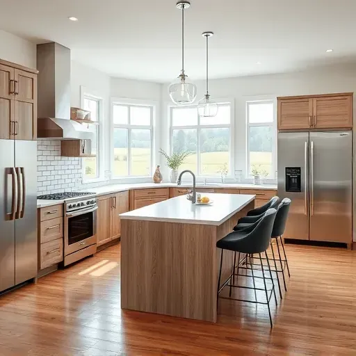 Completed kitchen remodel in Lawrenceburg KY with quartz countertops, stainless steel appliances, custom cabinetry, and hardwood floors.