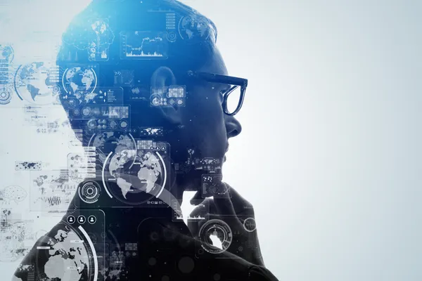 AI (Artificial Intelligence) concept. Communication network. GUI (Graphical User Interface).
