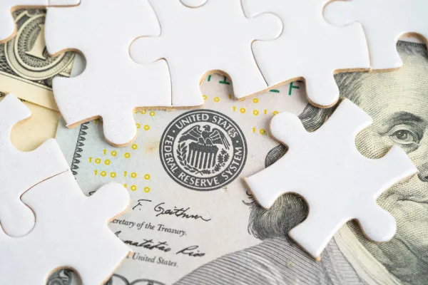 FED The Federal Reserve System with jigsaw puzzle paper, the cen