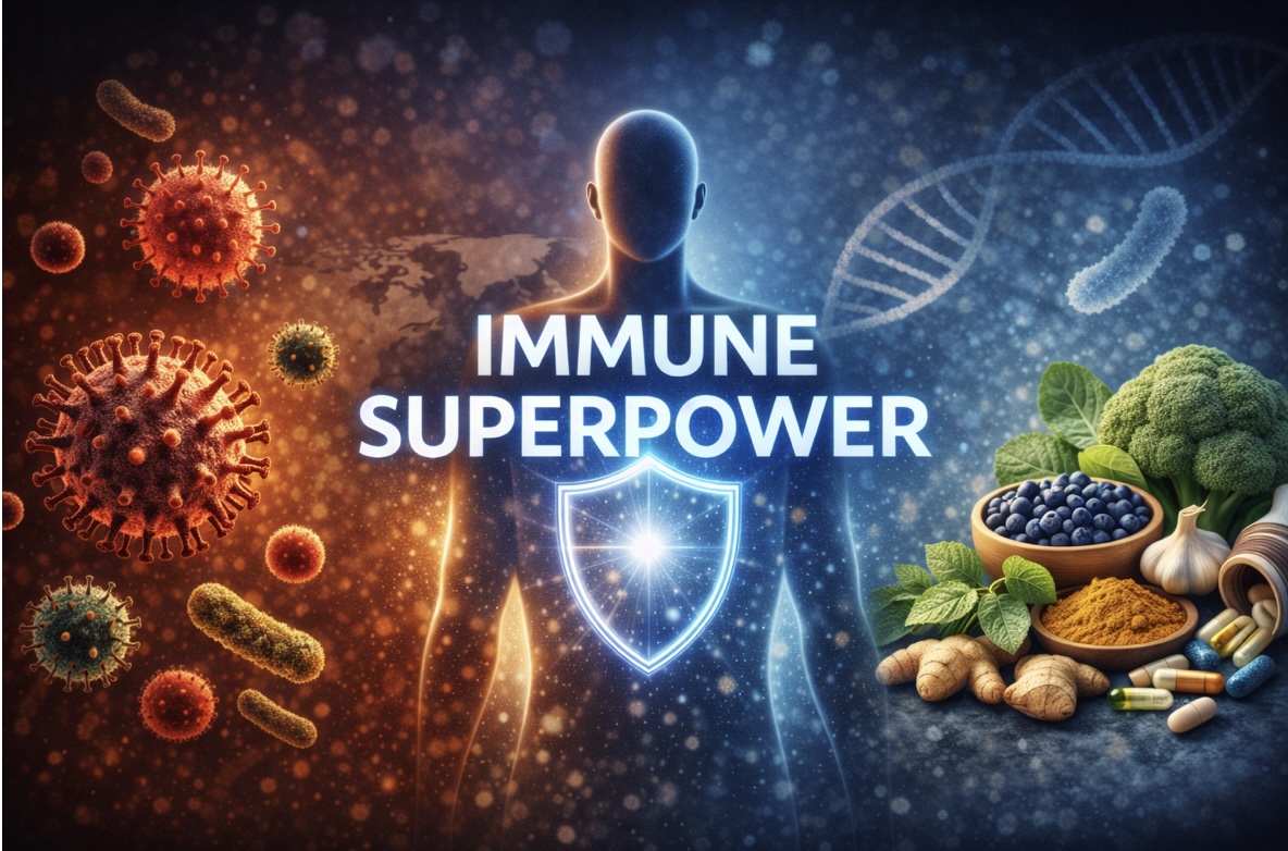 Conceptual graphic illustrating the immune superpower and cellular defense