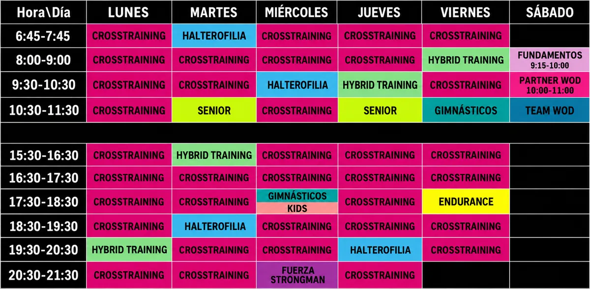 tabla con horario de clases del centro