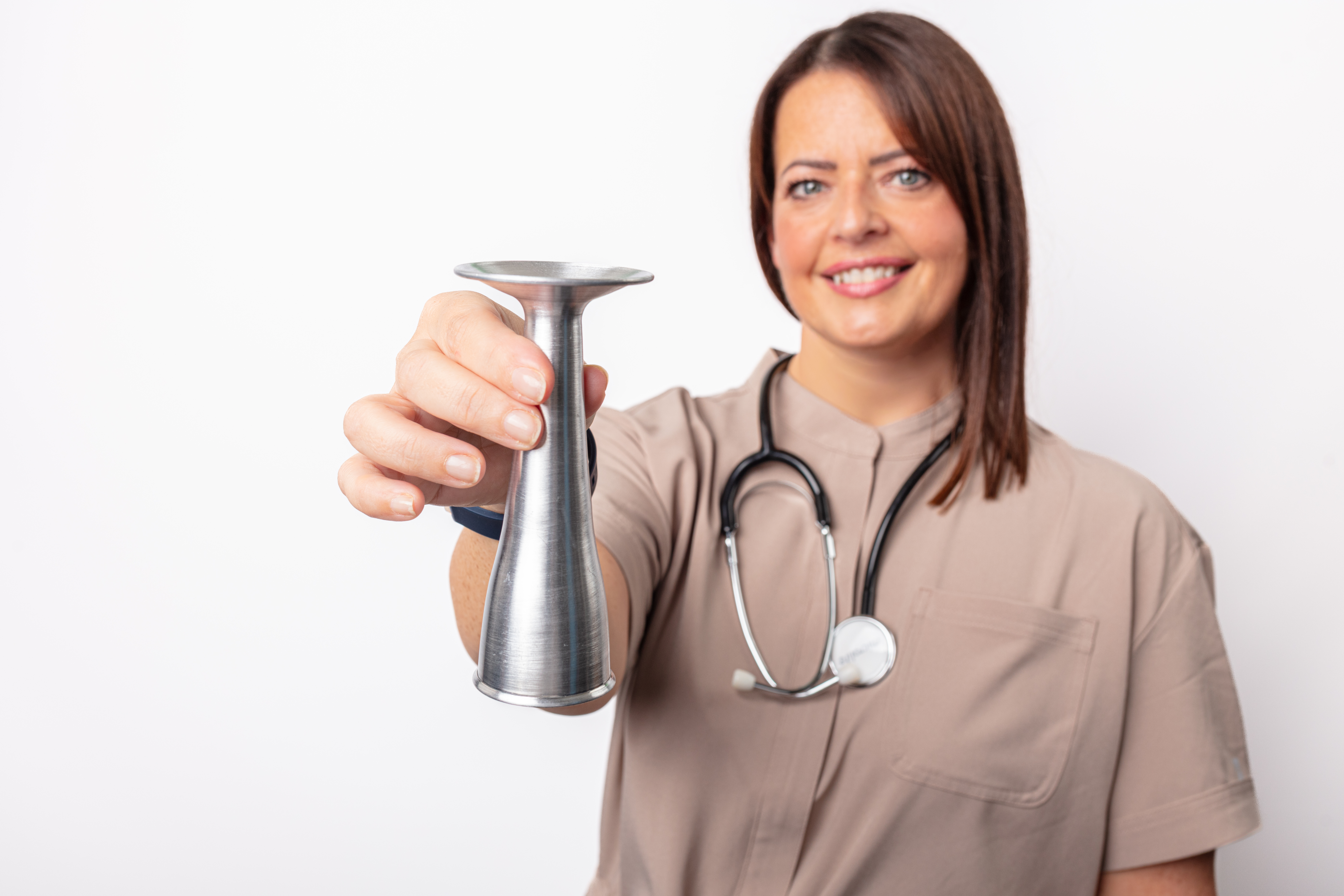 Independent midwife with Pinard horn, private homebirth midwife Yorkshire