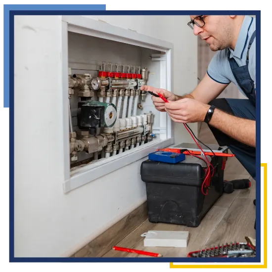 Technician checking a home system for HVAC services in Conroe, TX 