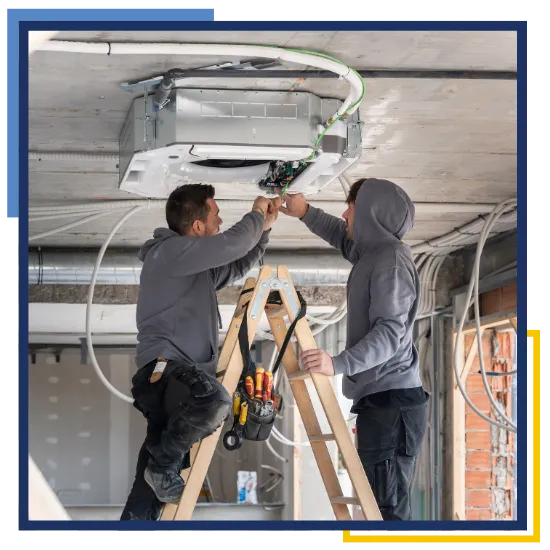 Team working on ac unit installation in the Woodlands for a home 