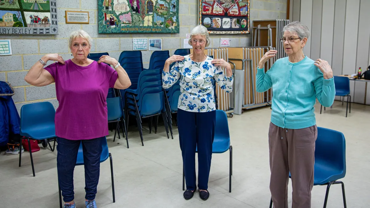 Older adults enjoying a FitMove and Walfinch Thrive physio-led activity session
