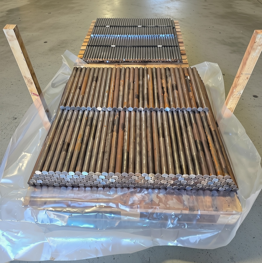 Steel bar assembly laid out and wrapped for protection on the Intent Engineering workshop floor